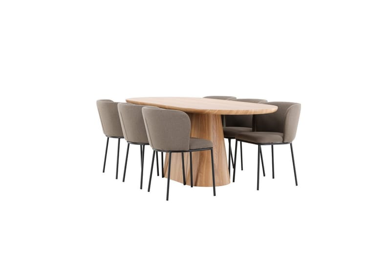 Spisegruppe Stjärnö 200x90 cm Natur med 6 stk. Edina Stole Sort / Brun - Sort / Brun - Møbler - Borde - Spisebordssæt