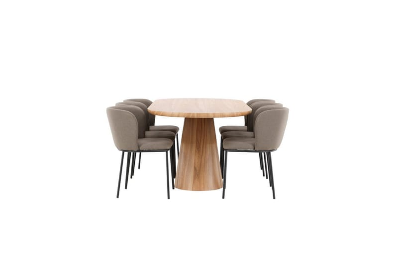 Spisegruppe Stjärnö 200x90 cm Natur med 6 stk. Edina Stole Sort / Brun - Sort / Brun - Møbler - Borde - Spisebordssæt