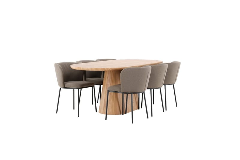 Spisegruppe Stjärnö 200x90 cm Natur med 6 stk. Edina Stole Sort / Brun - Sort / Brun - Møbler - Borde - Spisebordssæt