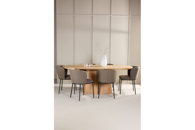 Spisegruppe Stjärnö 200x90 cm Natur med 6 stk. Edina Stole Sort / Brun - Sort / Brun - Møbler - Borde - Spisebordssæt