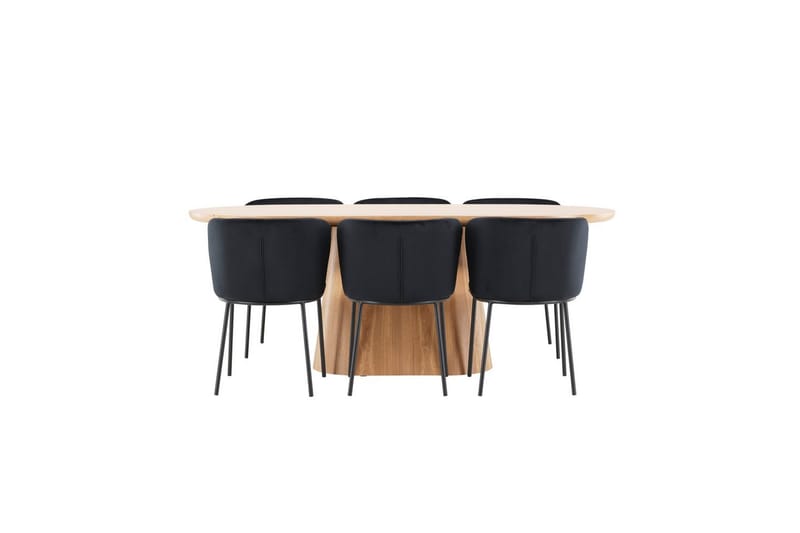 Spisegruppe Stjärnö 200x90 cm Natur med 6 stk. Edina Stole Sort - Sort - Møbler - Borde - Spisebordssæt