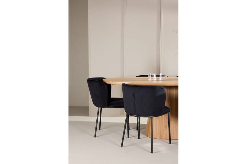 Spisegruppe Stjärnö 200x90 cm Natur med 6 stk. Edina Stole Sort - Sort - Møbler - Borde - Spisebordssæt