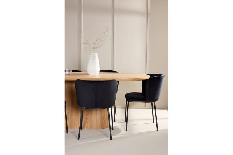 Spisegruppe Stjärnö 200x90 cm Natur med 6 stk. Edina Stole Sort - Sort - Møbler - Borde - Spisebordssæt