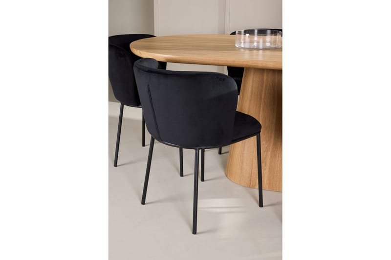 Spisegruppe Stjärnö 200x90 cm Natur med 6 stk. Edina Stole Sort - Sort - Møbler - Borde - Spisebordssæt