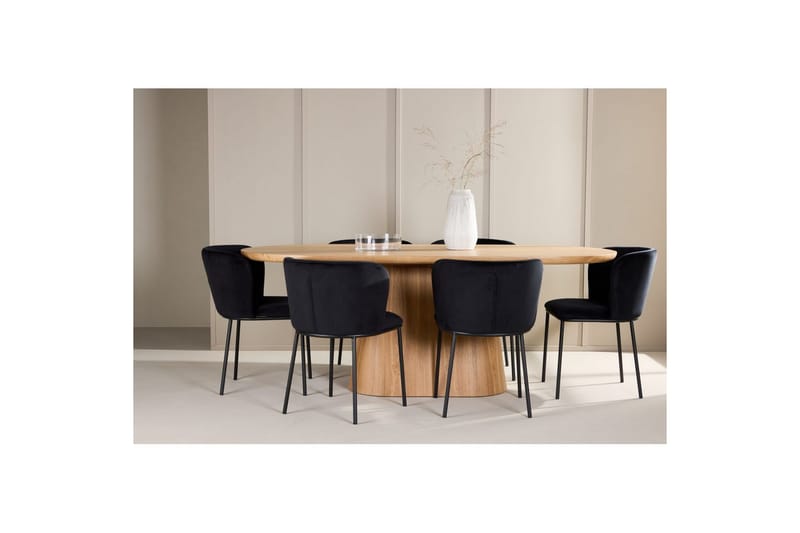 Spisegruppe Stjärnö 200x90 cm Natur med 6 stk. Edina Stole Sort - Sort - Møbler - Borde - Spisebordssæt