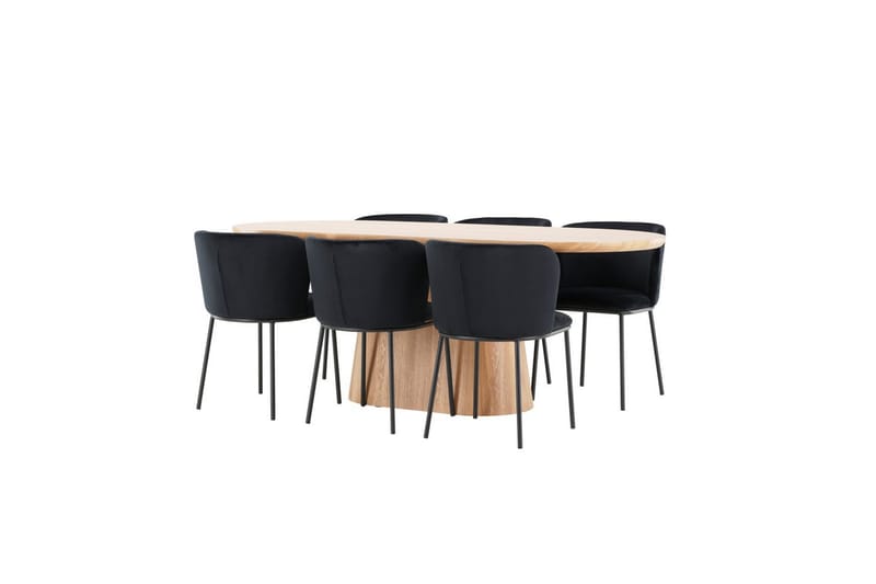 Spisegruppe Stjärnö 200x90 cm Natur med 6 stk. Edina Stole Sort - Sort - Møbler - Borde - Spisebordssæt
