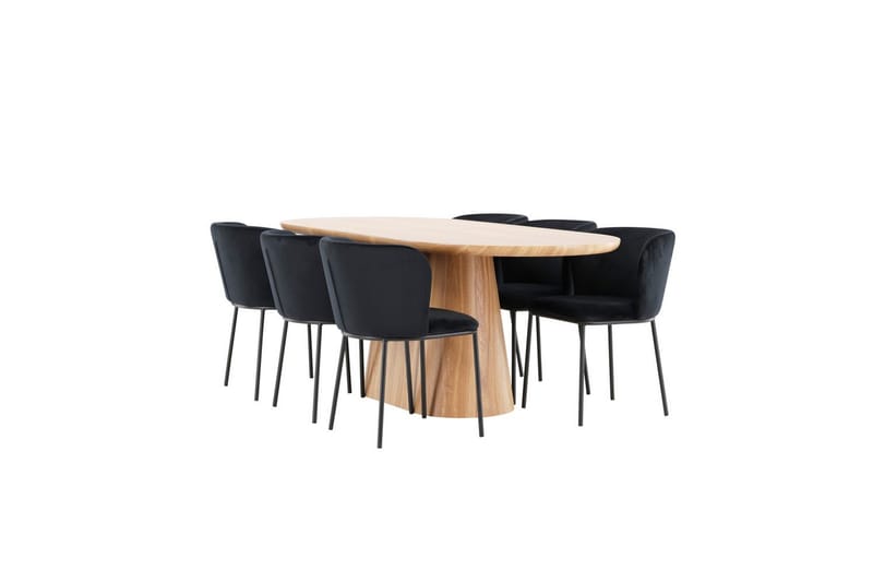 Spisegruppe Stjärnö 200x90 cm Natur med 6 stk. Edina Stole Sort - Sort - Møbler - Borde - Spisebordssæt
