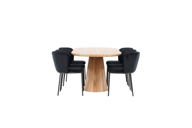Spisegruppe Stjärnö 200x90 cm Natur med 6 stk. Edina Stole Sort - Sort - Møbler - Borde - Spisebordssæt