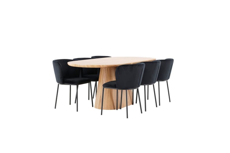Spisegruppe Stjärnö 200x90 cm Natur med 6 stk. Edina Stole Sort - Sort - Møbler - Borde - Spisebordssæt
