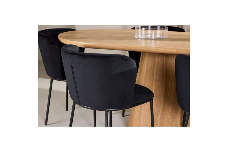 Spisegruppe Stjärnö 200x90 cm Natur med 6 stk. Edina Stole Sort - Sort - Møbler - Borde - Spisebordssæt