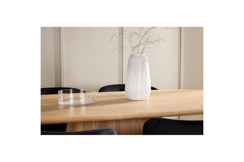 Spisegruppe Stjärnö 200x90 cm Natur med 6 stk. Edina Stole Sort - Sort - Møbler - Borde - Spisebordssæt