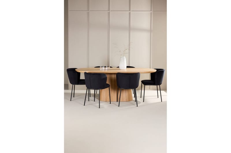 Spisegruppe Stjärnö 200x90 cm Natur med 6 stk. Edina Stole Sort - Sort - Møbler - Borde - Spisebordssæt