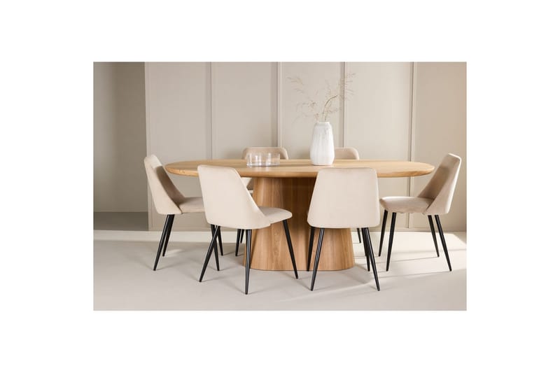 Spisegruppe Stjärnö 200x90 cm Natur med 6 stk. Night Stole - Møbler - Borde - Spisebordssæt