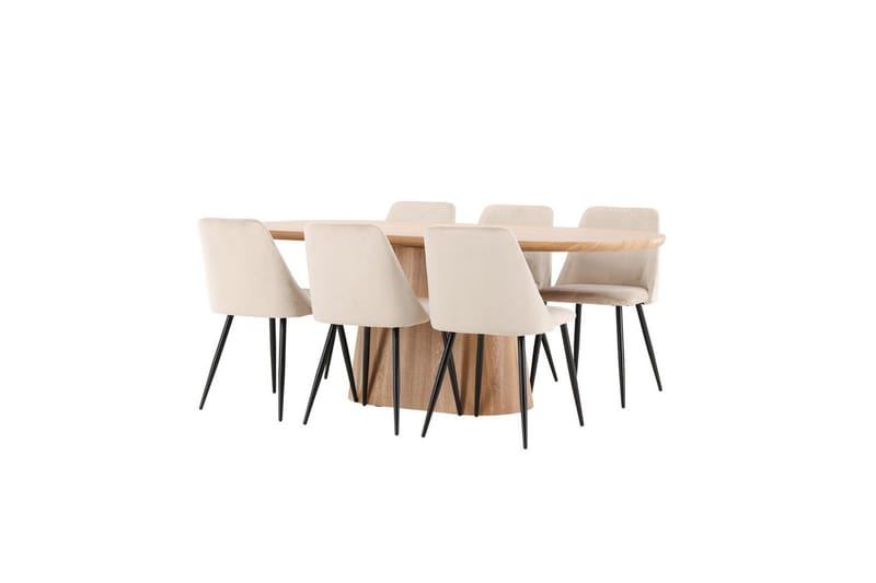 Spisegruppe Stjärnö 200x90 cm Natur med 6 stk. Night Stole - Møbler - Borde - Spisebordssæt