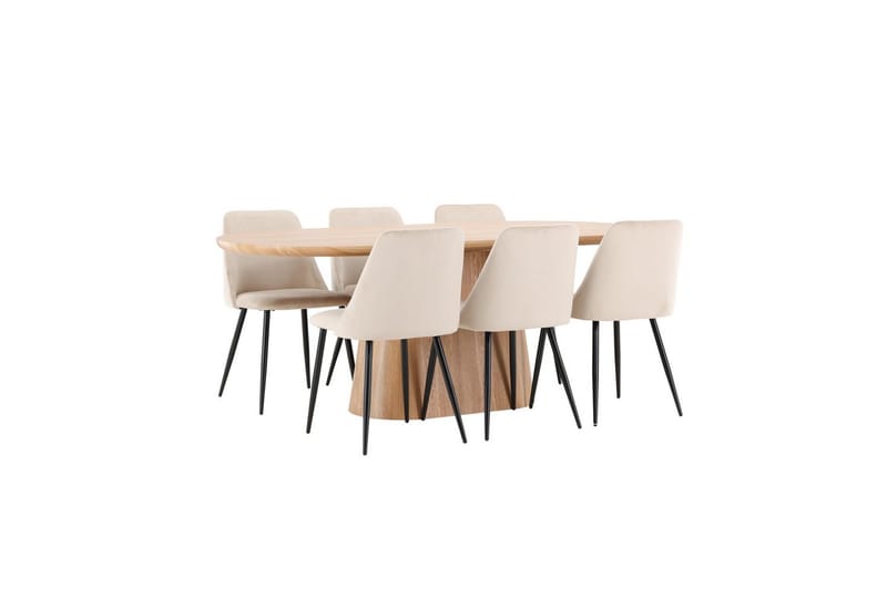 Spisegruppe Stjärnö 200x90 cm Natur med 6 stk. Night Stole - Møbler - Borde - Spisebordssæt
