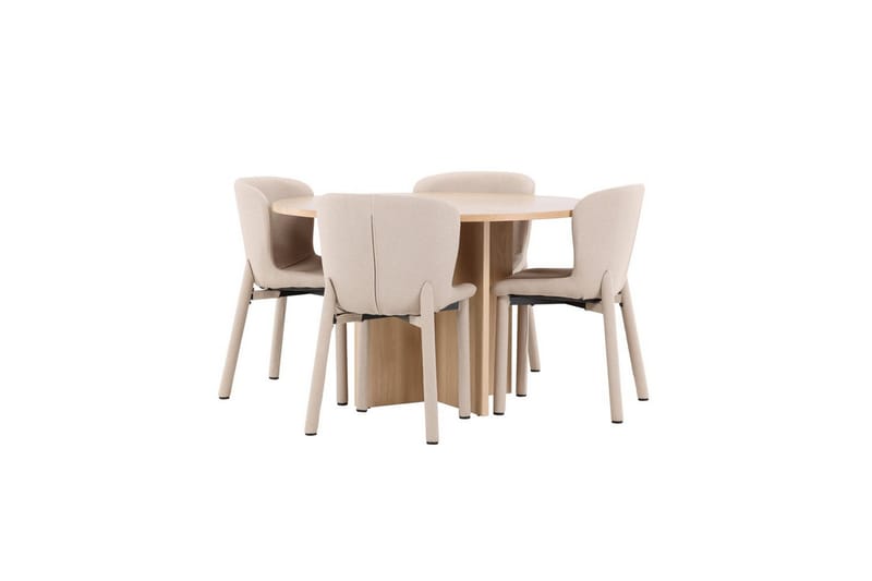 Spisegruppe Strada Rundt 120/170 cm Hvid med Astoria Stole 4 stk, Beige - 4 stk, Beige - Møbler - Borde - Spisebordssæt