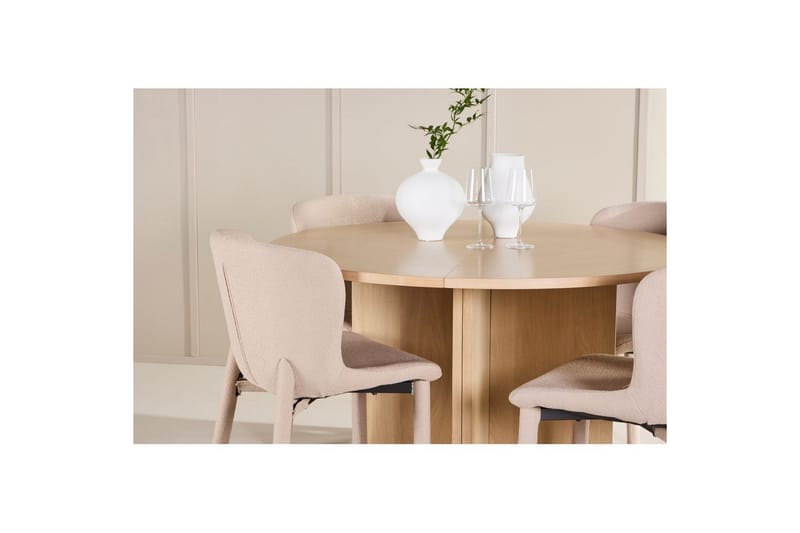 Spisegruppe Strada Rundt 120/170 cm Hvid med Astoria Stole 4 stk, Beige - 4 stk, Beige - Møbler - Borde - Spisebordssæt