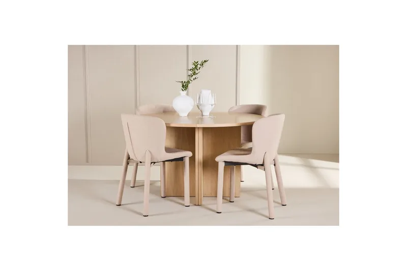 Spisegruppe Strada Rundt 120/170 cm Hvid med Astoria Stole 4 stk, Beige - 4 stk, Beige - Møbler - Borde - Spisebordssæt