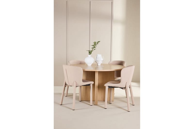 Spisegruppe Strada Rundt 120/170 cm Hvid med Astoria Stole 4 stk, Beige - 4 stk, Beige - Møbler - Borde - Spisebordssæt