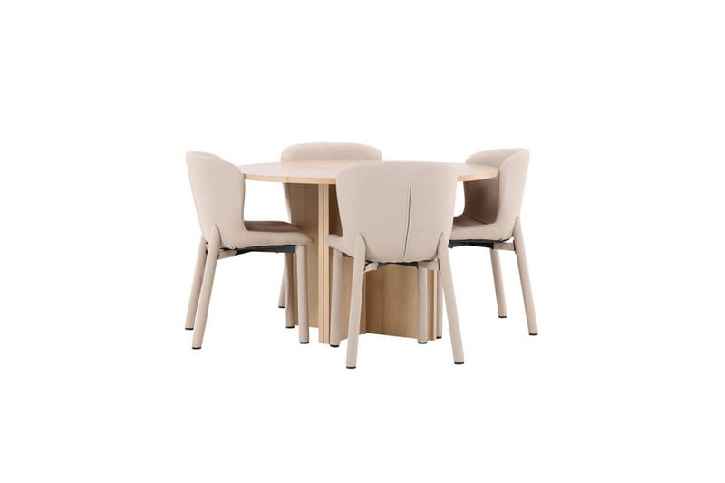 Spisegruppe Strada Rundt 120/170 cm Hvid med Astoria Stole 4 stk, Beige - 4 stk, Beige - Møbler - Borde - Spisebordssæt