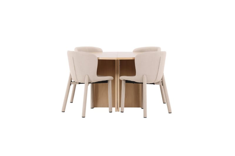 Spisegruppe Strada Rundt 120/170 cm Hvid med Astoria Stole 4 stk, Beige - 4 stk, Beige - Møbler - Borde - Spisebordssæt