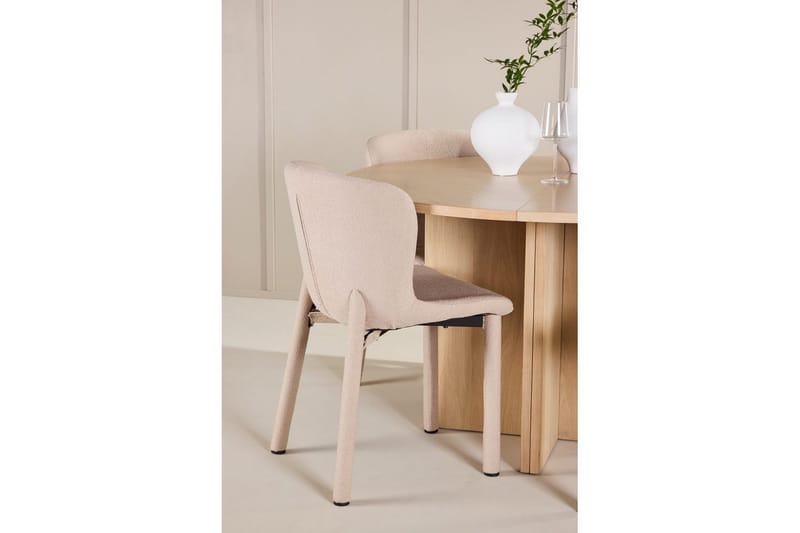 Spisegruppe Strada Rundt 120/170 cm Hvid med Astoria Stole 4 stk, Beige - 4 stk, Beige - Møbler - Borde - Spisebordssæt