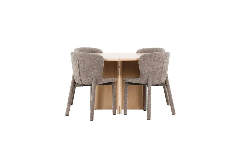 Spisegruppe Strada Rundt 120/170 cm Hvid med Astoria Stole 4 stk, Brun, 4 stk, Brun