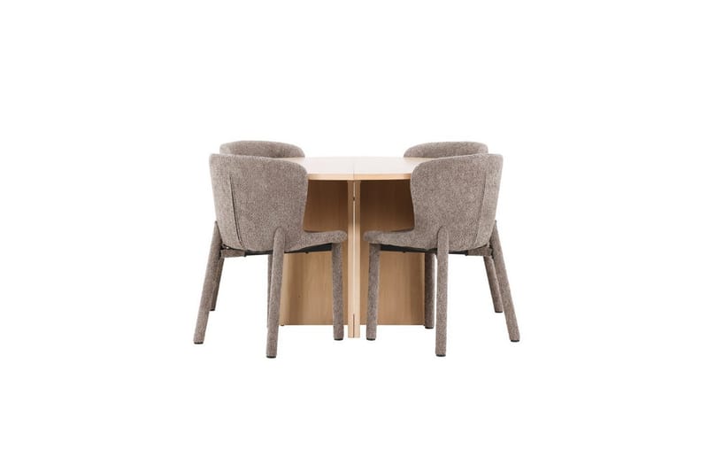 Spisegruppe Strada Rundt 120/170 cm Hvid med Astoria Stole 4 stk, Brun - 4 stk, Brun - Møbler - Borde - Spisebordssæt