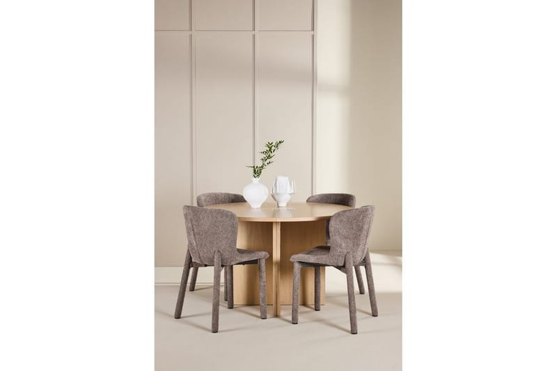 Spisegruppe Strada Rundt 120/170 cm Hvid med Astoria Stole 4 stk, Brun - 4 stk, Brun - Møbler - Borde - Spisebordssæt