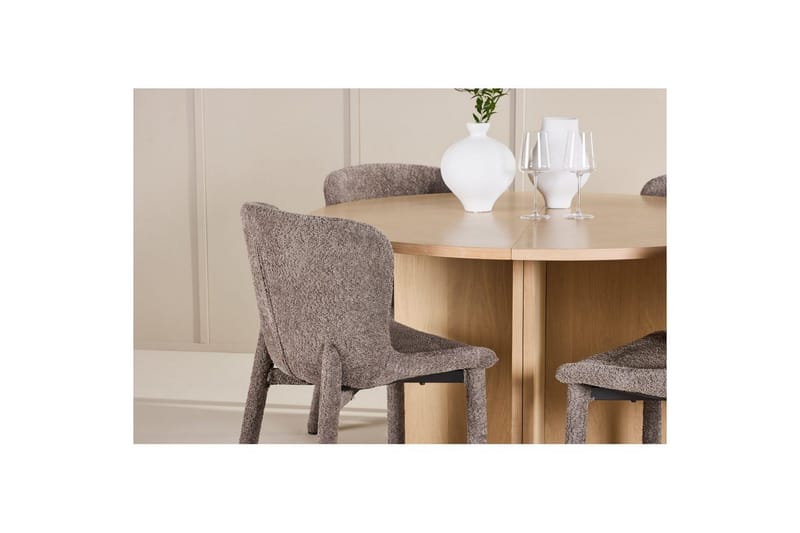 Spisegruppe Strada Rundt 120/170 cm Hvid med Astoria Stole 4 stk, Brun - 4 stk, Brun - Møbler - Borde - Spisebordssæt