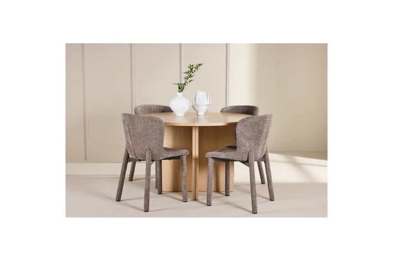Spisegruppe Strada Rundt 120/170 cm Hvid med Astoria Stole 4 stk, Brun - 4 stk, Brun - Møbler - Borde - Spisebordssæt