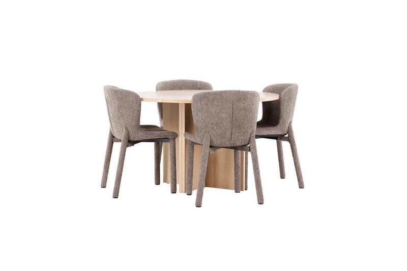 Spisegruppe Strada Rundt 120/170 cm Hvid med Astoria Stole 4 stk, Brun - 4 stk, Brun - Møbler - Borde - Spisebordssæt