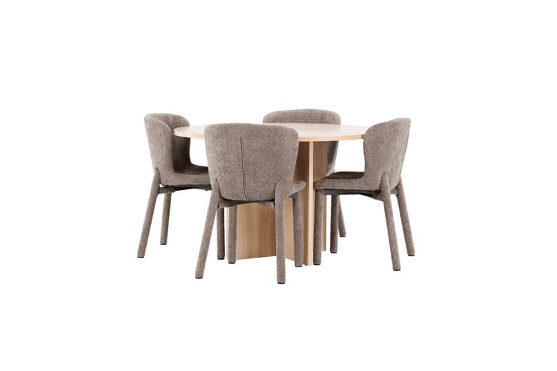 Spisegruppe Strada Rundt 120/170 cm Hvid med Astoria Stole 4 stk, Brun - 4 stk, Brun - Møbler - Borde - Spisebordssæt