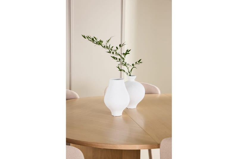 Spisegruppe Strada Rundt 120/170 cm Hvid med Astoria Stole 6 stk, Beige - 6 stk, Beige - Møbler - Borde - Spisebordssæt