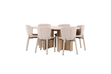 Spisegruppe Strada Rundt 120/170 cm Hvid med Astoria Stole 6 stk, Beige - 6 stk, Beige - Møbler - Borde - Spisebordssæt
