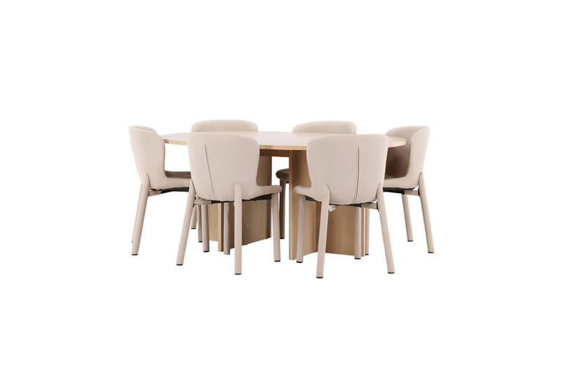Spisegruppe Strada Rundt 120/170 cm Hvid med Astoria Stole 6 stk, Beige - 6 stk, Beige - Møbler - Borde - Spisebordssæt