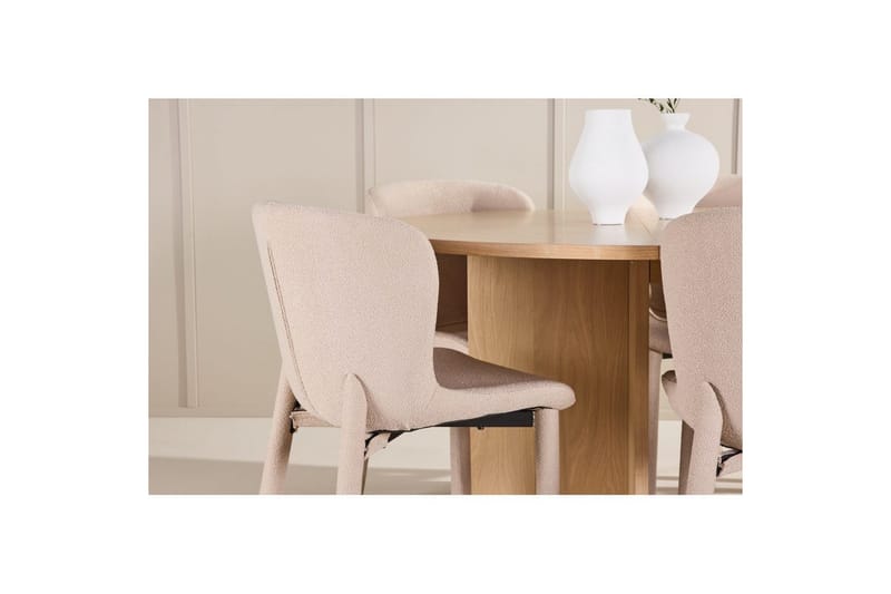 Spisegruppe Strada Rundt 120/170 cm Hvid med Astoria Stole 6 stk, Beige - 6 stk, Beige - Møbler - Borde - Spisebordssæt