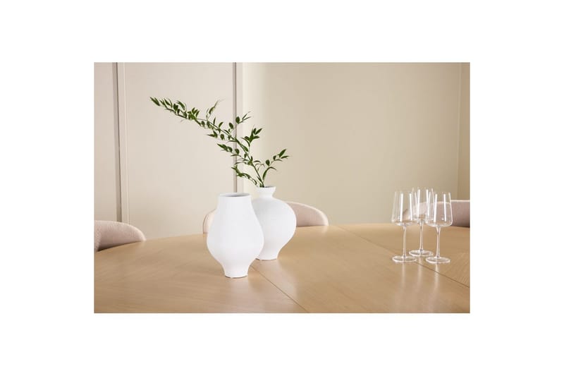 Spisegruppe Strada Rundt 120/170 cm Hvid med Astoria Stole 6 stk, Beige - 6 stk, Beige - Møbler - Borde - Spisebordssæt