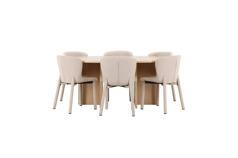 Spisegruppe Strada Rundt 120/170 cm Hvid med Astoria Stole 6 stk, Beige, 6 stk, Beige
