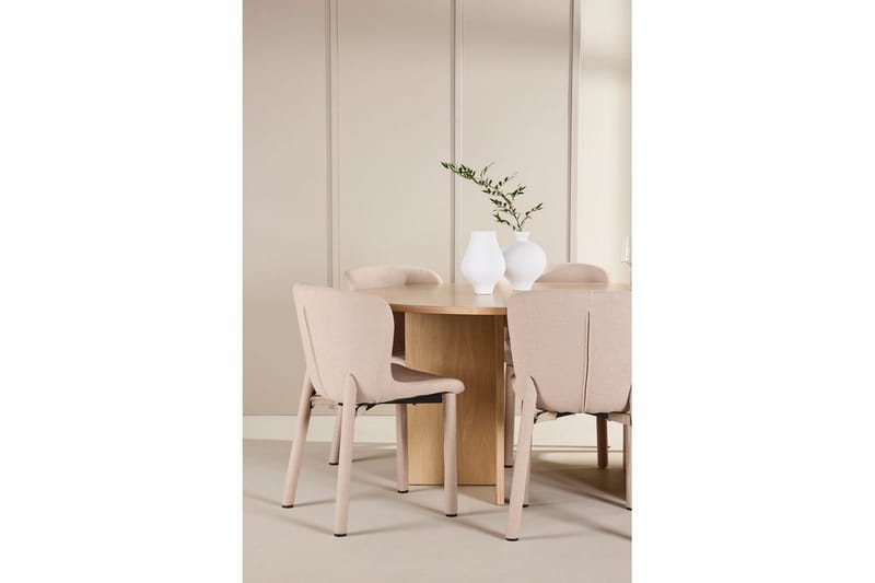 Spisegruppe Strada Rundt 120/170 cm Hvid med Astoria Stole 6 stk, Beige - 6 stk, Beige - Møbler - Borde - Spisebordssæt