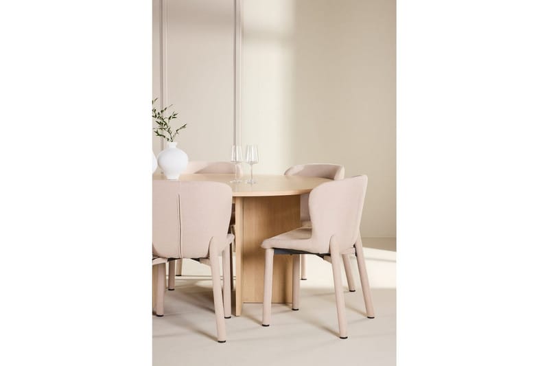 Spisegruppe Strada Rundt 120/170 cm Hvid med Astoria Stole 6 stk, Beige - 6 stk, Beige - Møbler - Borde - Spisebordssæt