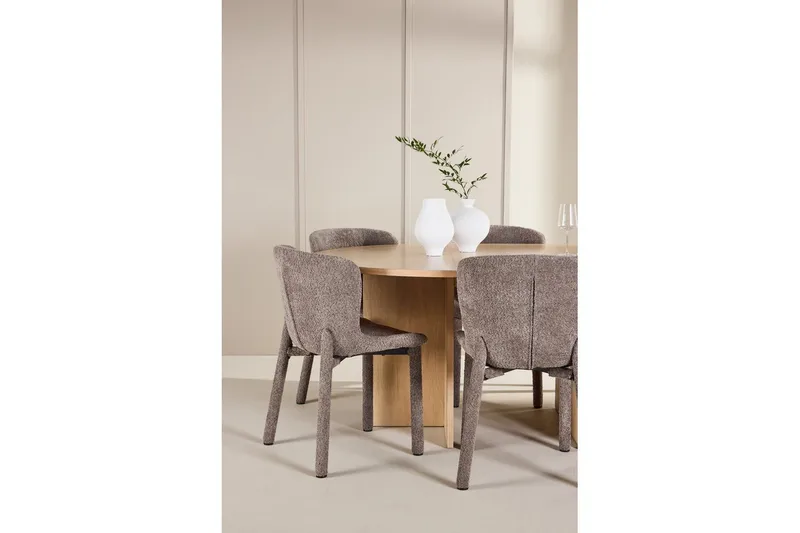 Spisegruppe Strada Rundt 120/170 cm Hvid med Astoria Stole 6 stk, Brun - 6 stk, Brun - Møbler - Borde - Spisebordssæt