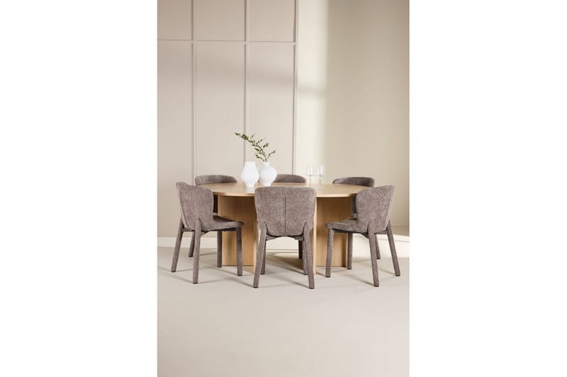 Spisegruppe Strada Rundt 120/170 cm Hvid med Astoria Stole 6 stk, Brun - 6 stk, Brun - Møbler - Borde - Spisebordssæt