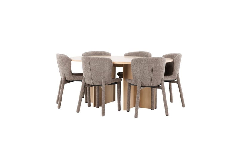 Spisegruppe Strada Rundt 120/170 cm Hvid med Astoria Stole 6 stk, Brun - 6 stk, Brun - Møbler - Borde - Spisebordssæt