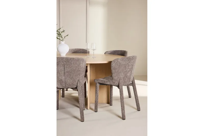 Spisegruppe Strada Rundt 120/170 cm Hvid med Astoria Stole 6 stk, Brun - 6 stk, Brun - Møbler - Borde - Spisebordssæt