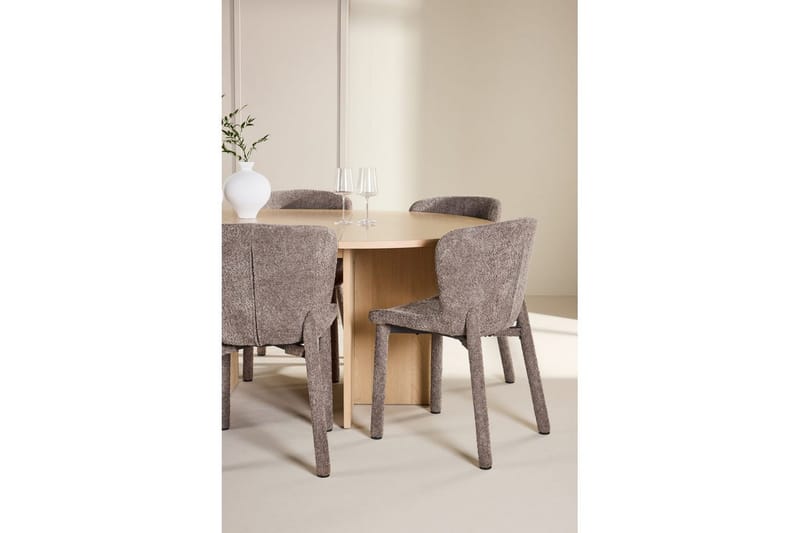 Spisegruppe Strada Rundt 120/170 cm Hvid med Astoria Stole 6 stk, Brun - 6 stk, Brun - Møbler - Borde - Spisebordssæt