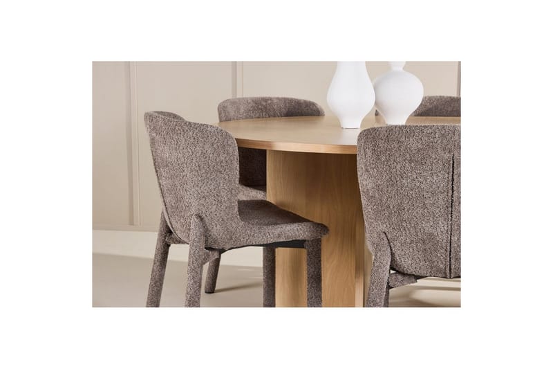 Spisegruppe Strada Rundt 120/170 cm Hvid med Astoria Stole 6 stk, Brun - 6 stk, Brun - Møbler - Borde - Spisebordssæt