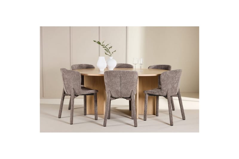 Spisegruppe Strada Rundt 120/170 cm Hvid med Astoria Stole 6 stk, Brun - 6 stk, Brun - Møbler - Borde - Spisebordssæt