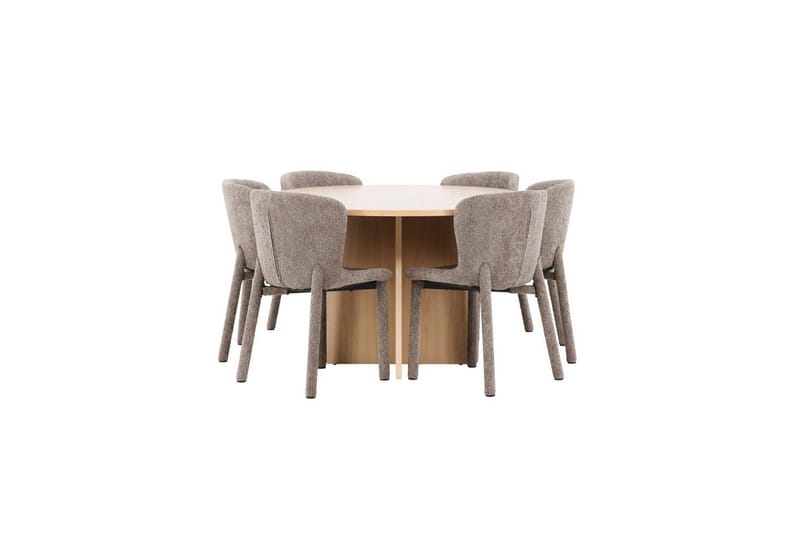 Spisegruppe Strada Rundt 120/170 cm Hvid med Astoria Stole 6 stk, Brun - 6 stk, Brun - Møbler - Borde - Spisebordssæt