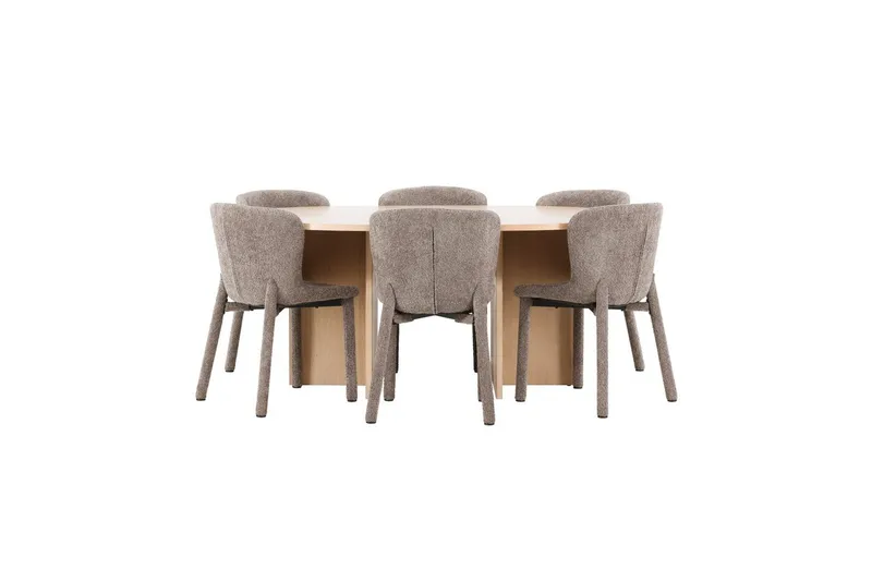 Spisegruppe Strada Rundt 120/170 cm Hvid med Astoria Stole 6 stk, Brun - 6 stk, Brun - Møbler - Borde - Spisebordssæt